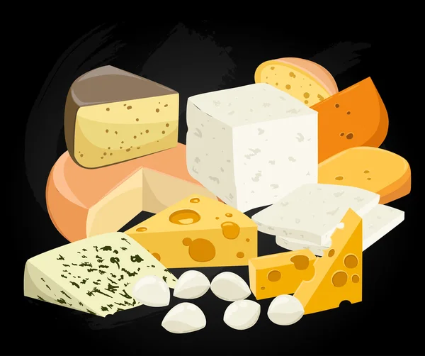 Morceaux de fromage isolés sur blanc. Type populaire d'icônes de fromage isolé. Des fromages. Illustration vectorielle réaliste style plat moderne — Image vectorielle