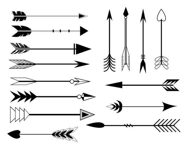 Arrow Clip art Set in Vector sur fond blanc. Ensemble design vectoriel vintage dessiné à la main. Eléments de design. Style rétro. flèches , — Image vectorielle