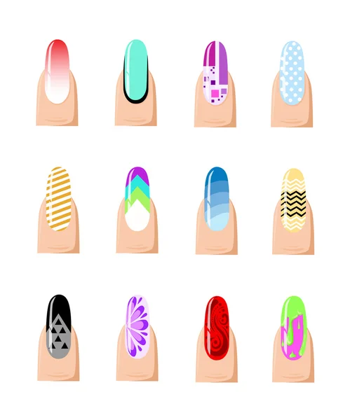 Manicure design set. Colorful texture for nail salon set of colored painted isolated on a white background — Stock Vector