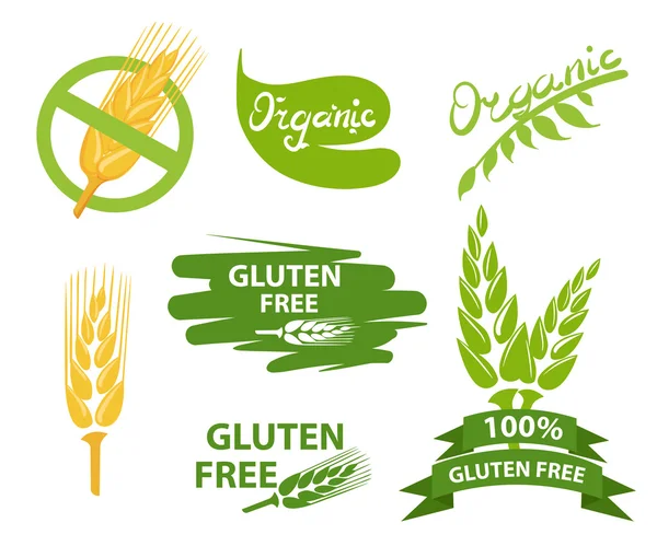Set of gluten free badges design, vector illustration. Stamp with the text written, on white background, isolated — Stock Vector