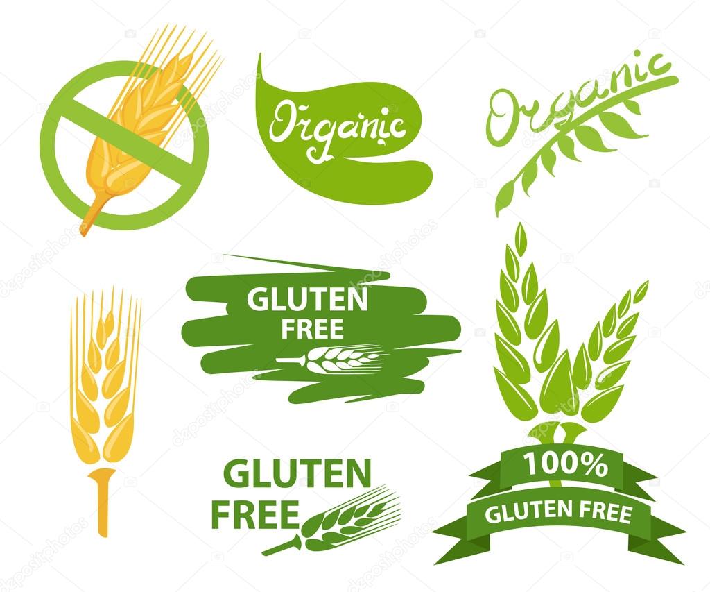Set of gluten free badges design, vector illustration. Stamp with the text written, on white background, isolated