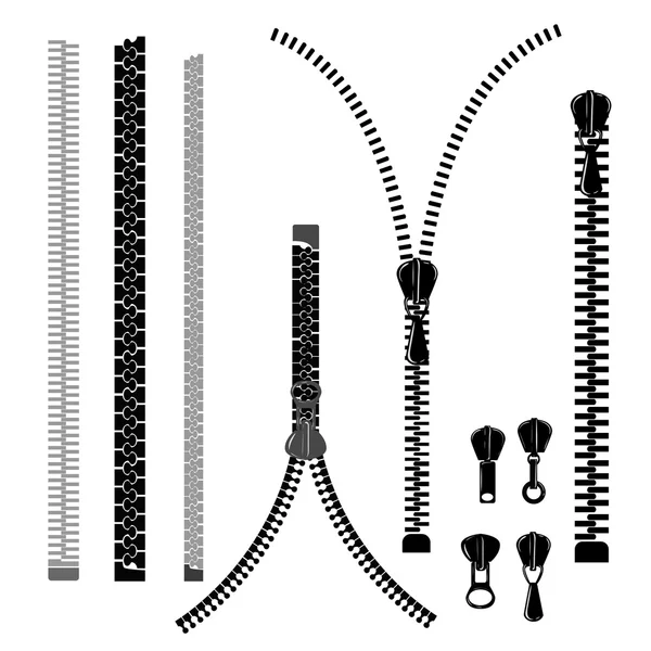 Conjunto de diferentes cremalleras — Vector de stock