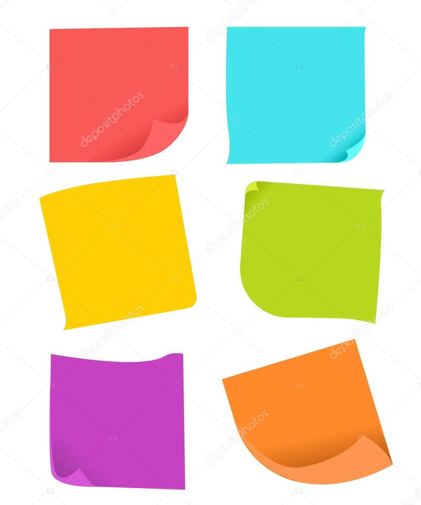 Set of different vector note papers. blank colorful sticky over white background