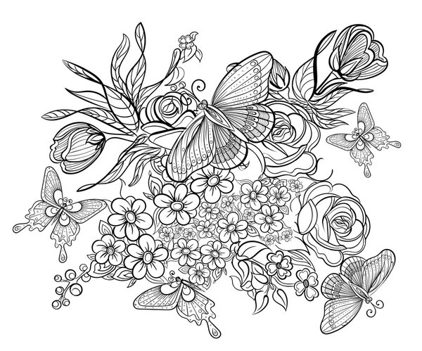 Hand drawn ink pattern. Coloring book for adult
