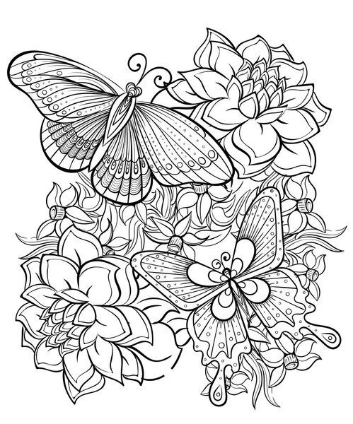 Ручной рисунок чернил. Раскраска для взрослых
