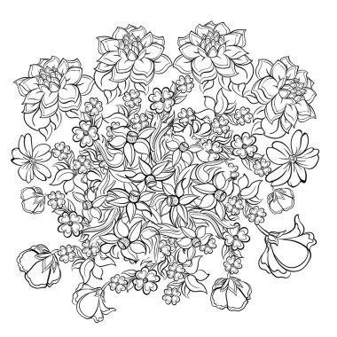 Elle çizilmiş mürekkep desen. Yetişkin için boyama kitabı