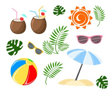 Yaz plaj gerçekçi yaz tatil seaside beach Icons izole vektör çizim set Beach Icon set