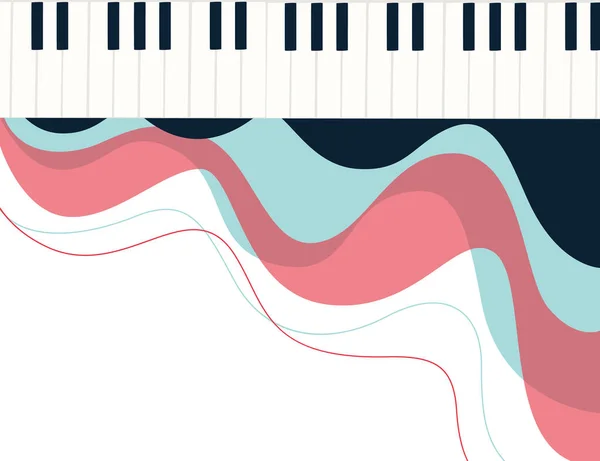 Vista superior de teclas de piano en blanco y negro con ilustración de vectores planos de flujo abstracto — Archivo Imágenes Vectoriales