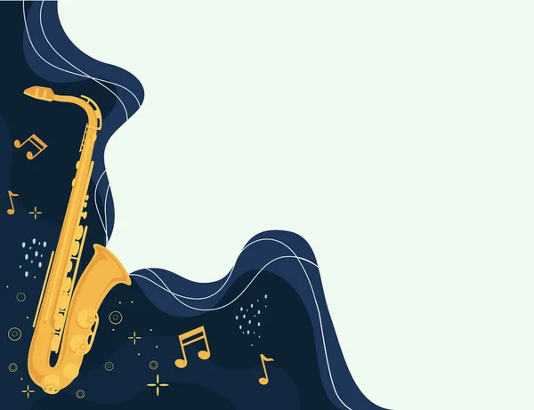 Instrumento musical saxofón con notas musicales fluidas ilustración vectorial plana — Archivo Imágenes Vectoriales