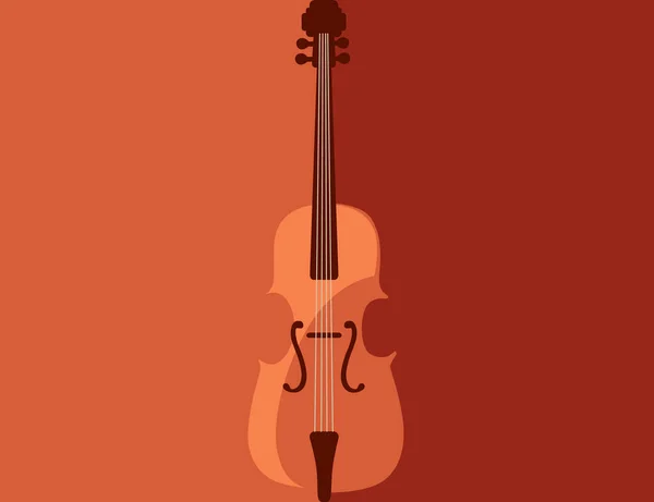 Klasyczne drewniane skrzypce instrument muzyczny płaski wektor ilustracja na czerwonym i pomarańczowym tle — Wektor stockowy