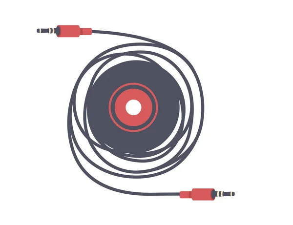 Bobina de cable de audio negro y rojo conector de cable de 3,5 mm para ilustración de vectores planos de audio — Archivo Imágenes Vectoriales