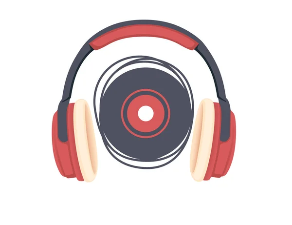 Παλιά ρετρό στυλ επαγγελματική ακουστικά κόκκινο χρώμα με λευκό δέρμα επίπεδη διανυσματική απεικόνιση — Διανυσματικό Αρχείο