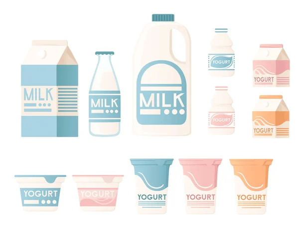 Conjunto Mockup Pacote Realista Vetorial Iogurte Natural Recipientes Plástico Branco — Vetor de Stock