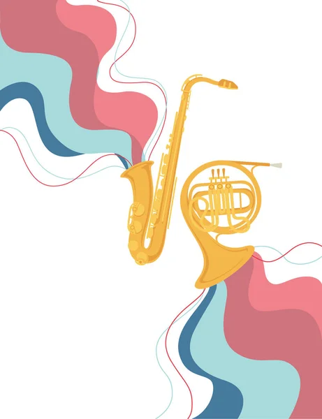 Saxophone Instrument Musique Classique Corne Française Avec Des Notes Musique — Image vectorielle