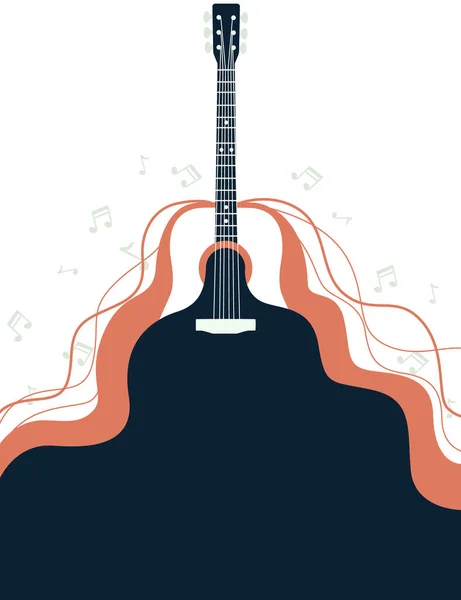 Guitarra Acústica Clásica Instrumento Música Vintage Sonido Fluido Con Notas — Vector de stock