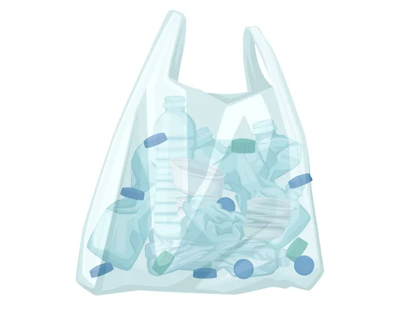 Sacchetto Plastica Con Bottiglia Plastica Problema Inquinamento Piatto Vettoriale Illustrazione — Vettoriale Stock