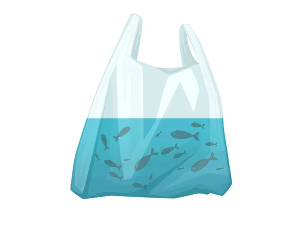 Peixe em saco plástico ilustração abstrata problema de poluição ilustração vetorial plana sobre fundo branco — Vetor de Stock