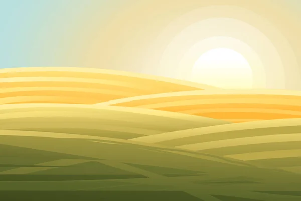 Paysage Rural Matin Avec Collines Dales Champs Agricoles Illustration Vectorielle — Image vectorielle