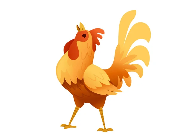 Cute Yellow Cock Farm Agriculture Hen Rooster Cartoon Animal Design — Stock Vector