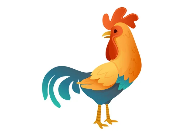 Cute Cock Farm Agriculture Hen Rooster Cartoon Animal Design Flat — Stock Vector