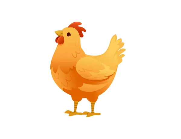Cute Yellow Cock Farm Agriculture Hen Rooster Cartoon Animal Design — Stock Vector