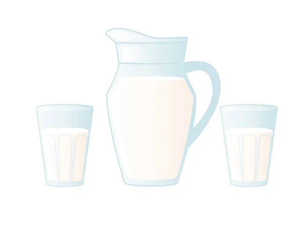 Jarra y vaso de leche plana vector ilustración aislado sobre fondo blanco — Vector de stock