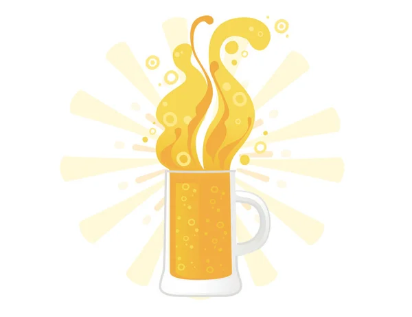 Прозрачный стеклянная кружка пива абстрактный поток пива с сиянием плоский вектор иллюстрации изолированы на белом фоне — стоковый вектор