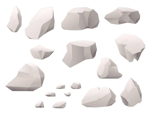 Conjunto de piedras grises y rocas de diferentes tamaños y formas ilustración vectorial plana aislada sobre fondo blanco — Vector de stock