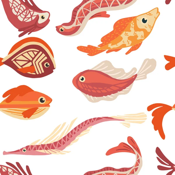 Patrón Inconsútil Peces Exóticos Mar Ilustración Vectorial Plana Sobre Fondo — Vector de stock