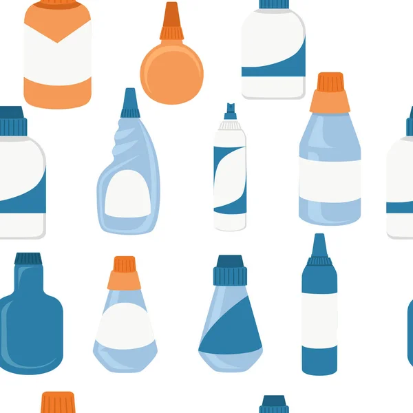 Безшовный Образец Бытовой Химии Бутылки Упаковочные Чистящие Средства Пустыми Пустой — стоковый вектор