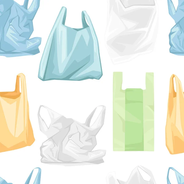 Patrón Sin Costura Color Usado Bolsas Plástico Plana Vector Ilustración — Archivo Imágenes Vectoriales