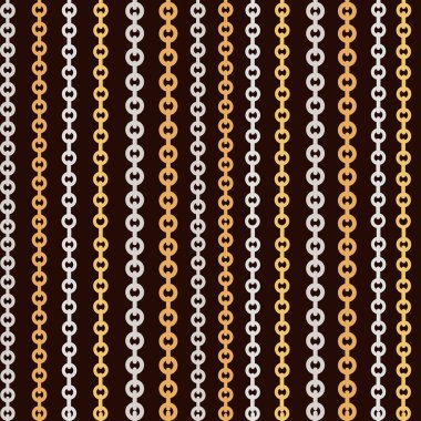 Kusursuz desenli altın ve gümüş zincirli mücevher aksesuar düz vektör çizimi kahverengi arka planda.