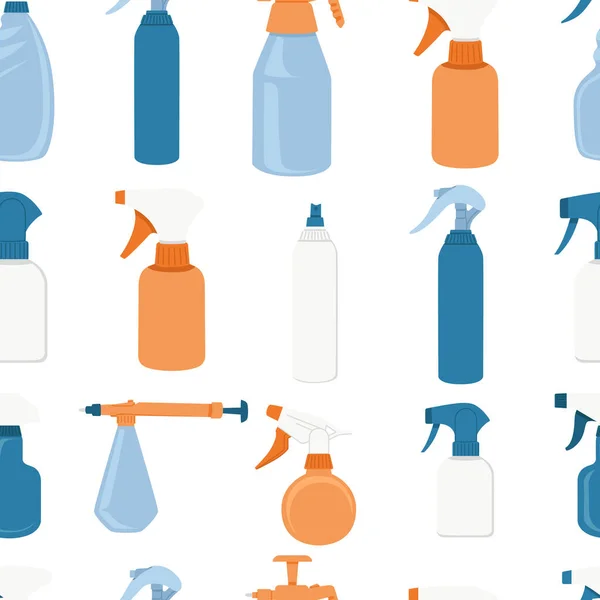 Бесшовный Рисунок Спрей Пластиковые Бутылки Красочные Различные Формы Спрей Воды — стоковый вектор