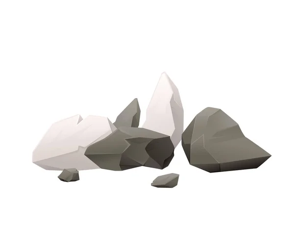 ゲームのための白い背景漫画スタイルのデザインアイテムに隔離された灰色の石や岩の異なるサイズと形状のフラットベクトルイラストのグループ — ストックベクタ