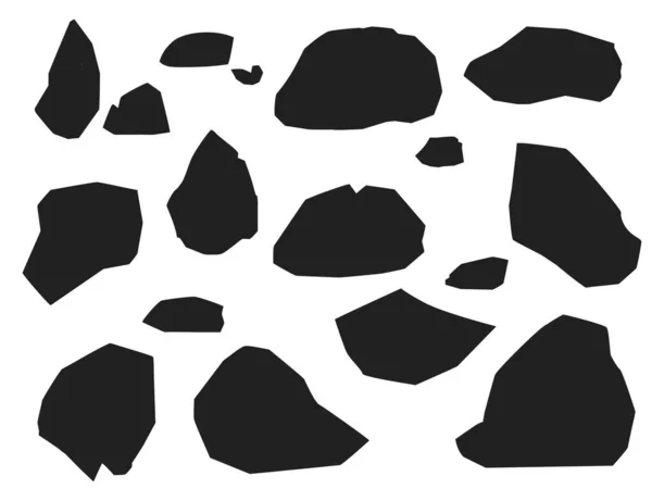 Conjunto Silueta Negra Piedras Rocas Diferentes Tamaños Formas Ilustración Vectorial — Vector de stock