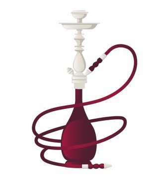 Beyaz arkaplanda izole edilmiş düz vektör çizimi için modern kırmızı nargile sağlıksız bir araç