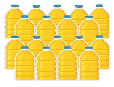 Büyük plastik şişelerdeki ayçiçeği yağı beyaz arkaplanda vektör çizimi