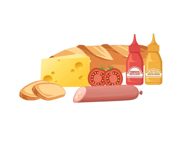 Conjunto Ingredientes Para Ilustração Vetor Plano Sanduíche Sobre Fundo Branco —  Vetores de Stock