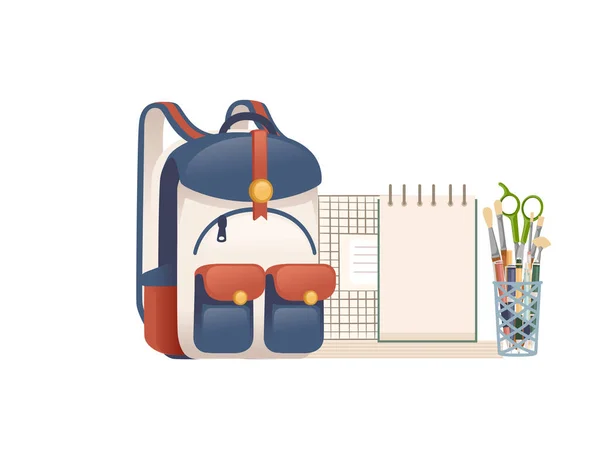 Rucksack Casual Design Und Bürobedarf Schreibwaren Flache Vektorillustration Auf Weißem — Stockvektor