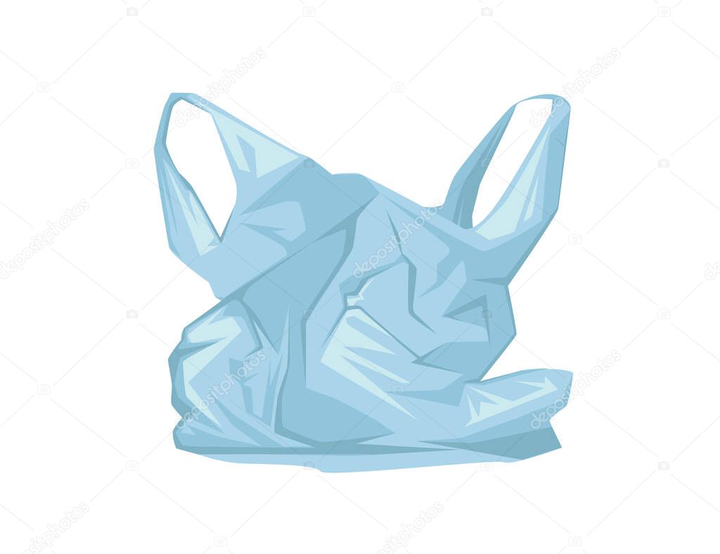 Blue used plastic bag disposable bag for garbage or shopping vector illustration on white background.
