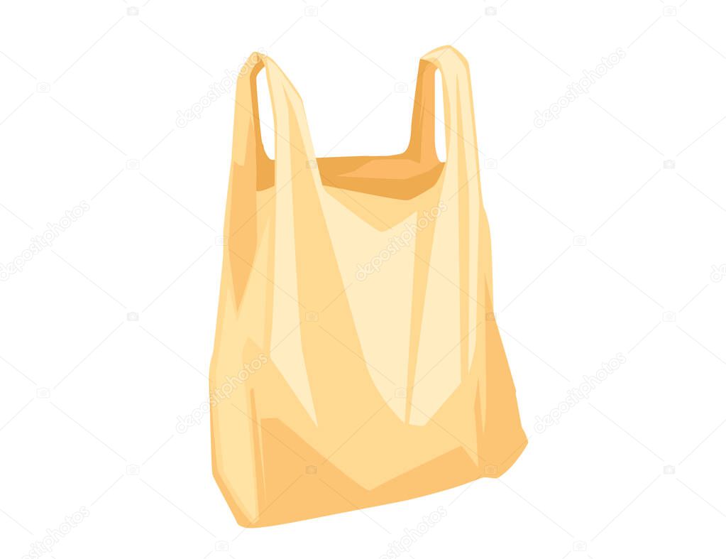 Yellow used plastic bag disposable bag for garbage or shopping vector illustration on white background.