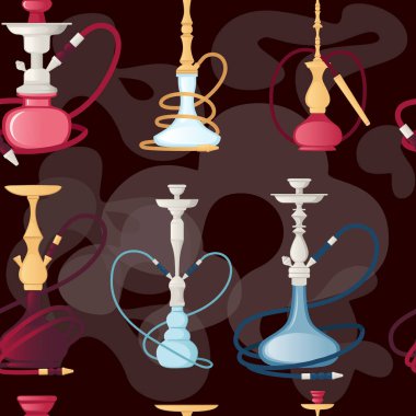 Modern ve klasik nargile desenli sigara içme vektörü illüstrasyonu için sağlıksız araç.