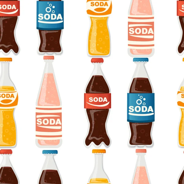 Soda Şişeleri Etiketli Cam Şişeler Farklı Türde Alkolsüz Soda Beyaz — Stok Vektör