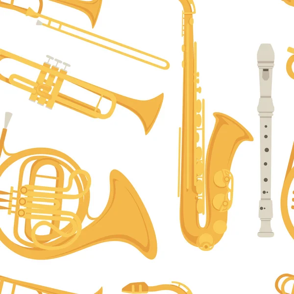 Patrón Inconsútil Saxofón Instrumento Musical Clásico Cuerno Francés Con Fluidas — Vector de stock