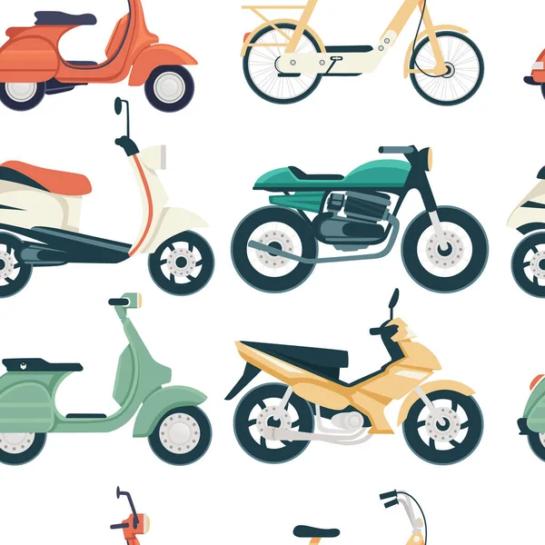 Бесшовный Рисунок Скутера Велосипедов Небольшой Городской Двухколесный Транспорт Личного Использования — стоковый вектор