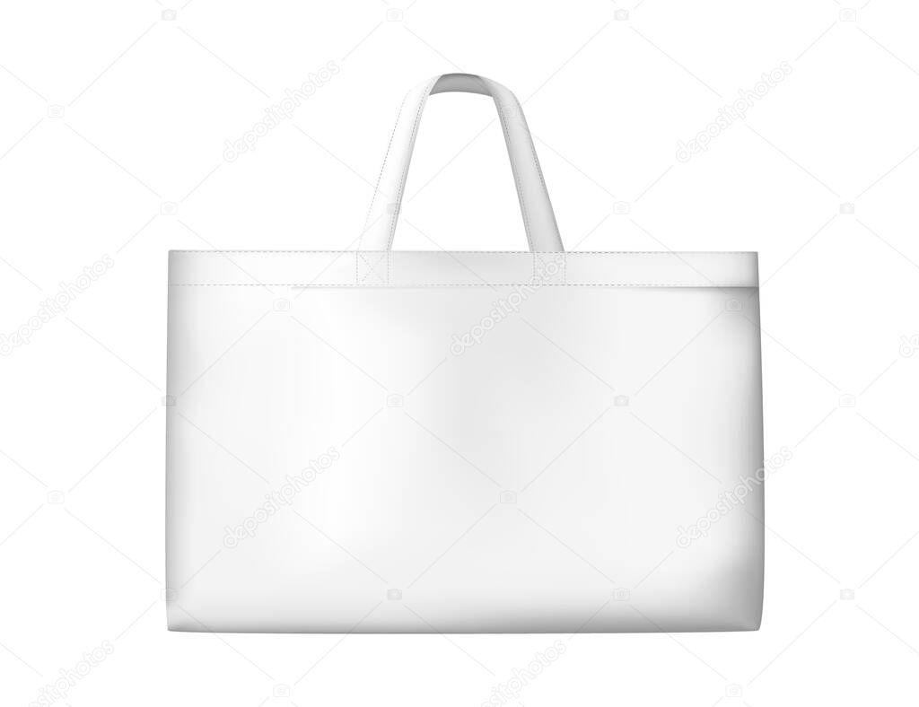 White cloth cotton bag for eco shopping realistic vector illustration on white background.