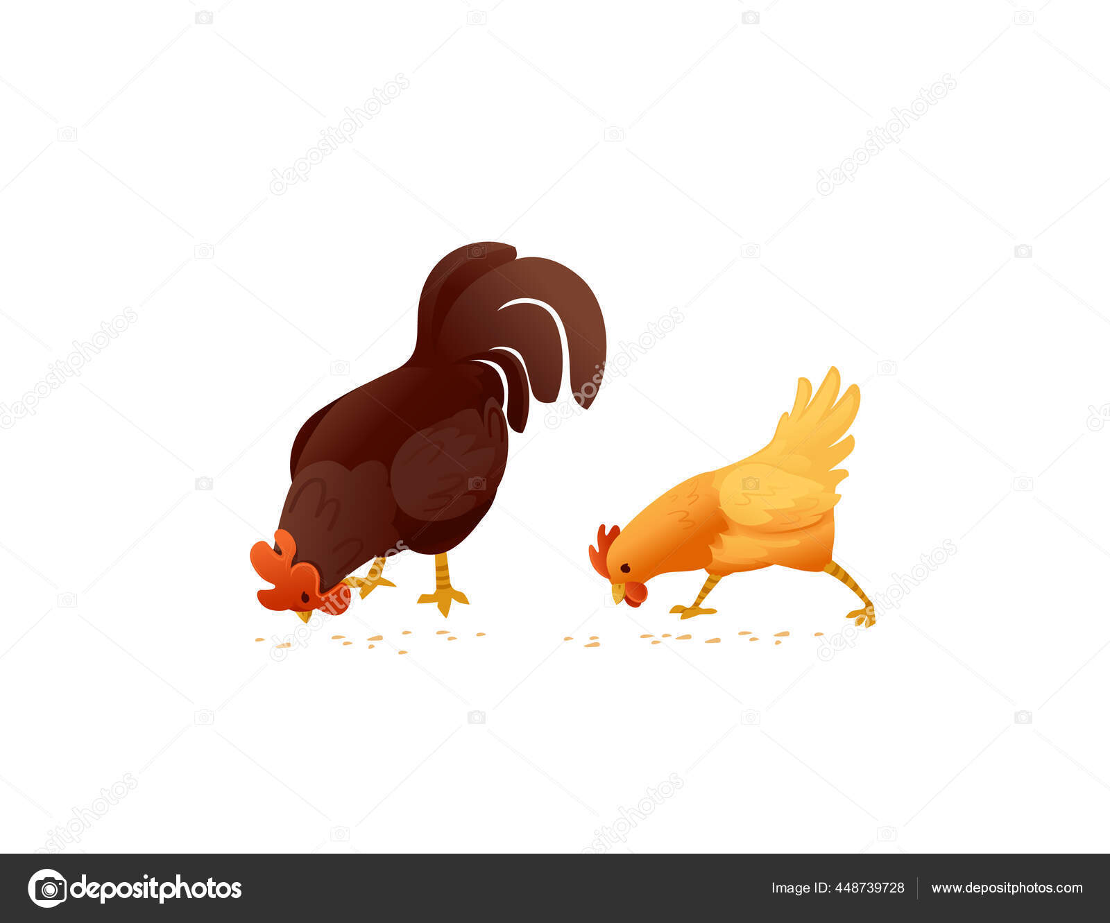 Cute Cock Chiken Eating Grain Farm Agriculture Hen Rooster Cartoon Stock  Vector Image by ©.com #448739728