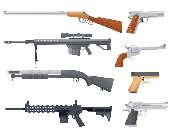 Set Von Militärischen Oder Polizeilichen Schusswaffen Handfeuerwaffe Karabiner Scharfschützengewehr Und — Stockvektor