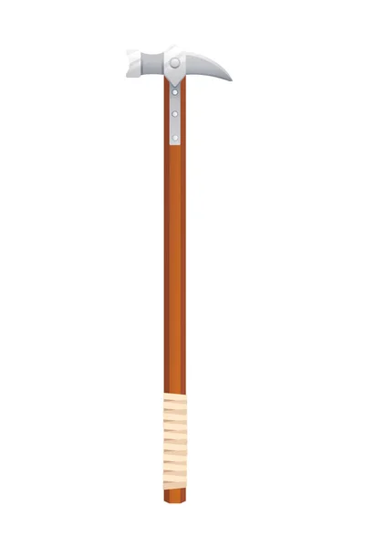 Medeltida vapen krig hammare med trä handtag och järn huvud lång hanteras vapen för fot-soldater vektor illustration på vit bakgrund — Stock vektor