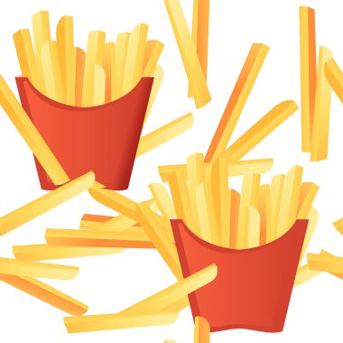 Kırmızı kağıt kutu içinde kusursuz patates kızartması. Fast food düz vektör çizimi. Beyaz arka planda..